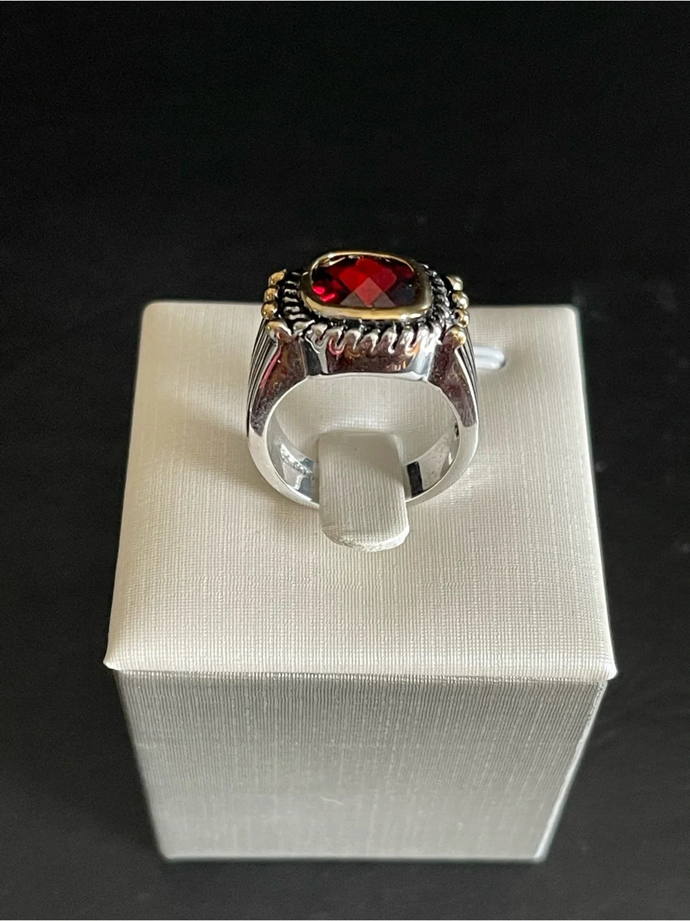New Two-Tone simulated red garnet Statement Ring